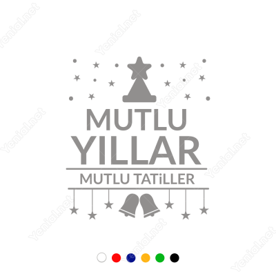Yılbaşı Süslemeleri Yıldız Şapkalı Mutlu Yıllar Sticker