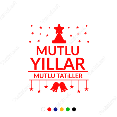 Yılbaşı Süslemeleri Yıldız Şapkalı Mutlu Yıllar Sticker