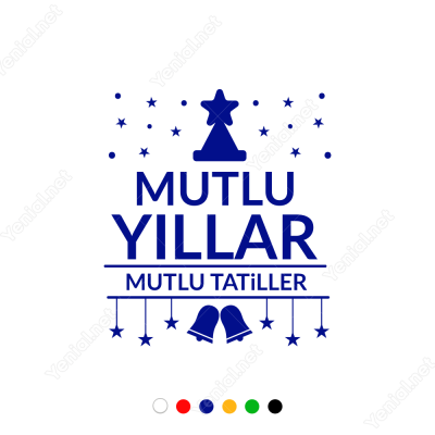 Yılbaşı Süslemeleri Yıldız Şapkalı Mutlu Yıllar Sticker