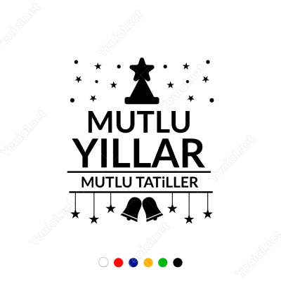 Yılbaşı Süslemeleri Yıldız Şapkalı Mutlu Yıllar Sticker