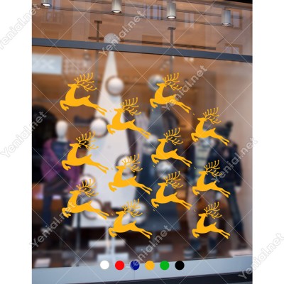 16 Adet Boynuzlu Sevimli Ren Geyiği Yılbaşı Süslemeleri 108x110cm