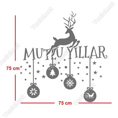 Geyik Salınan Hediyeler Kar Taneleri ve Mutlu Yıllar Yazısı Yılbaşı Süslemeleri Ev Vitrin Yılbaşı Stickerı