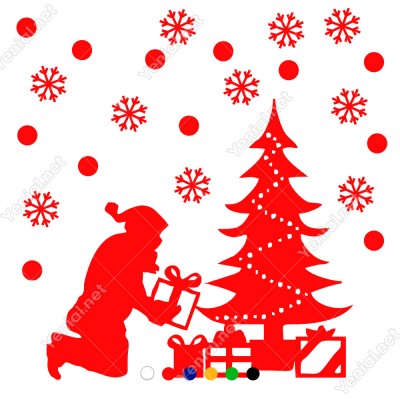 Hediye Paketlerini Ağacın Yanına Getiren Noel Baba Yılbaşı Süslemeleri Ev Vitrin Yılbaşı Stickerı Hediye Paketlerini Ağacın Yanına Getiren Noel Baba Yılbaşı Süslemeleri Ev Vitrin Yılbaşı Stickerı
