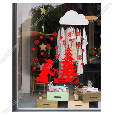 Hediye Paketlerini Ağacın Yanına Getiren Noel Baba Yılbaşı Süslemeleri Ev Vitrin Yılbaşı Stickerı Hediye Paketlerini Ağacın Yanına Getiren Noel Baba Yılbaşı Süslemeleri Ev Vitrin Yılbaşı Stickerı