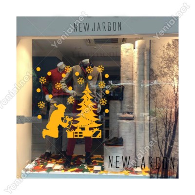 Hediye Paketlerini Ağacın Yanına Getiren Noel Baba Yılbaşı Süslemeleri Ev Vitrin Yılbaşı Stickerı Hediye Paketlerini Ağacın Yanına Getiren Noel Baba Yılbaşı Süslemeleri Ev Vitrin Yılbaşı Stickerı