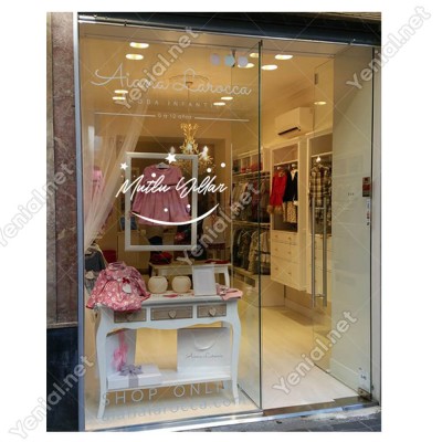 Mutlu Yıllar Yazısı ve Gülücük İşareti Simgesi Yılbaşı Cam Vitrin Mağaza Süslemeleri Ev Vitrin Yılbaşı Stickerı