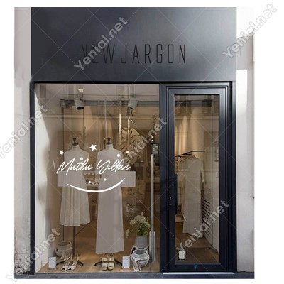 Mutlu Yıllar Yazısı ve Gülücük İşareti Simgesi Yılbaşı Cam Vitrin Mağaza Süslemeleri Ev Vitrin Yılbaşı Stickerı