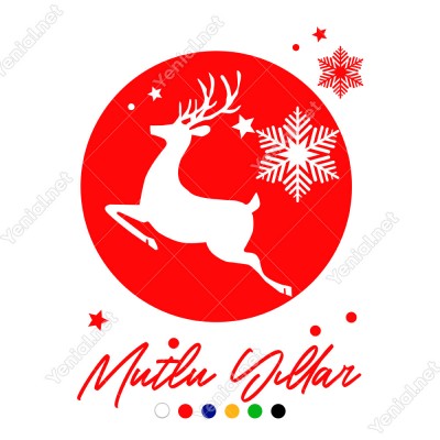 Mutlu Yıllar Yazısı ve Küçüklü Büyüklü Kar Taneleri Geyik Yılbaşı Vitrin Süslemeleri Ev Vitrin Yılbaşı Stickerı