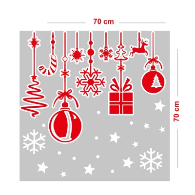 Salınan Hediye Kutusu Kar Tanesi ve Yılbaşı Ağacı Vitrin Süslemeleri Sticker 70x70cm Ev Vitrin Yılbaşı Stickerı
