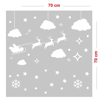 Sevimli Geyikler Noel Baba Kar Taneleri ve Yılbaşı Vitrin Stickerları 70x70cm Ev Vitrin Yılbaşı Stickerı