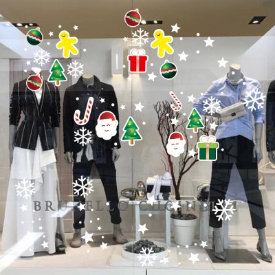 Sevimli Noel Baba Balonlar Kar Taneleri ve Yapraklar Yılbaşı Vitrin Stickerları 70x70cm Ev Vitrin Yılbaşı Stickerı