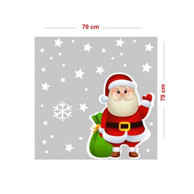 Sevimli Noel Baba ve Kar Taneleri Yılbaşı Vitrin Sticker Yapıştırma 70x70cm Ev Vitrin Yılbaşı Stickerı