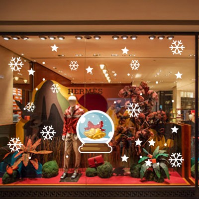 Sevimli Sihirli Ziller Kar Taneleri ve Yılbaşı Vitrin Stickerları 70x70cm Ev Vitrin Yılbaşı Stickerı