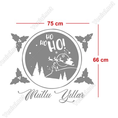 Silindir İçinde Geyik ve Ho ho Ho Mutlu Yıllar Yazısı Yılbaşı Süslemeleri Ev Vitrin Yılbaşı Stickerı
