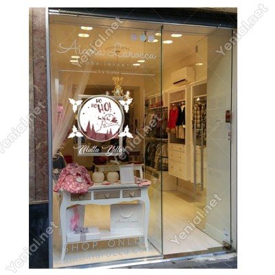 Silindir İçinde Geyik ve Ho ho Ho Mutlu Yıllar Yazısı Yılbaşı Süslemeleri Ev Vitrin Yılbaşı Stickerı