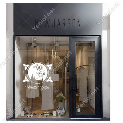 Silindir İçinde Geyik ve Ho ho Ho Mutlu Yıllar Yazısı Yılbaşı Süslemeleri Ev Vitrin Yılbaşı Stickerı