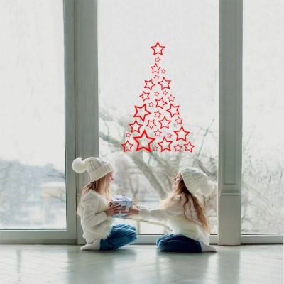 Yıldızlar İle Oluşturulmuş Yılbaşı Ağacı Süslemesi 76x115Cm