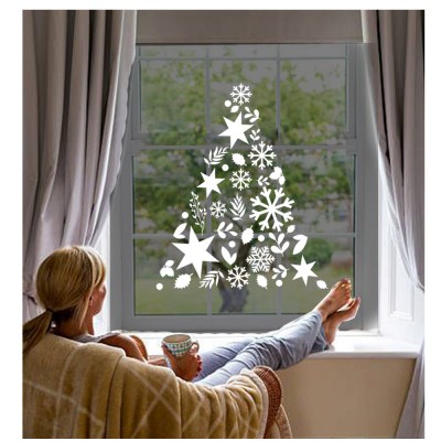 Yılbaşı Ağacı Sticker Çıkartma Süsleme 92x115Cm