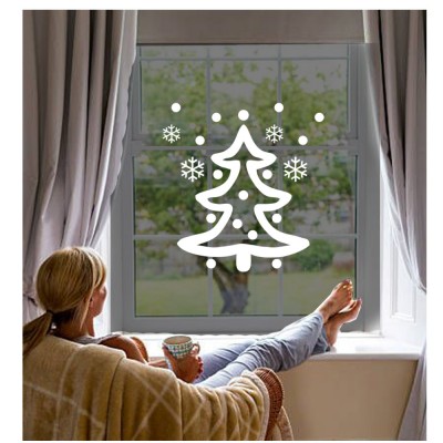 Oval Süslemeli Yılbaşı Ağacı Sticker Çıkartma