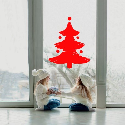 Çizim Yılbaşı Ağacı Sticker Çıkartma Süslemesi