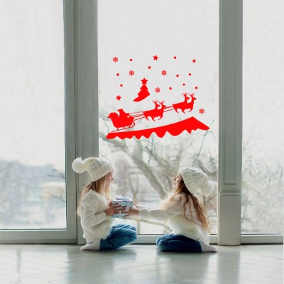 Yılbaşı Noel Baba Ve Geyikleri Sticker Çıkartma