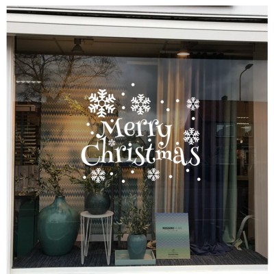 Yılbaşı Süslemeleri Çam Ağacı Kar Taneleri Vitrin Cam Dükkan Çıkartması 76x115 cm