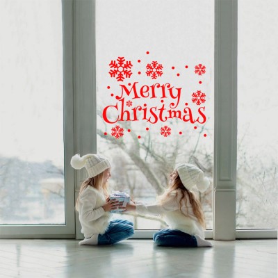 Yılbaşı Süslemeleri Çam Ağacı Kar Taneleri Vitrin Cam Dükkan Çıkartması 76x115 cm