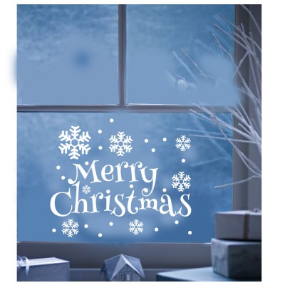 Yılbaşı Süslemeleri Çam Ağacı Kar Taneleri Vitrin Cam Dükkan Çıkartması 76x115 cm