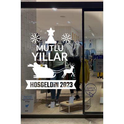 Yılbaşı Süslemeleri Mutlu Yıllar Geyikli Hoşgeldin 2023 Sticker