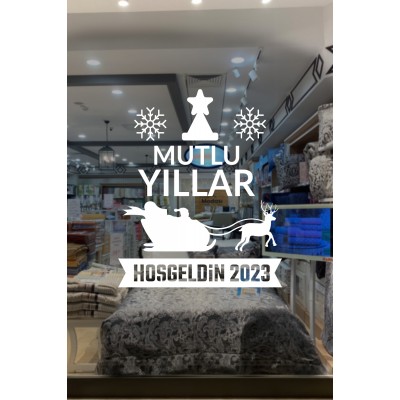 Yılbaşı Süslemeleri Mutlu Yıllar Geyikli Hoşgeldin 2023 Sticker