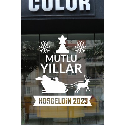 Yılbaşı Süslemeleri Mutlu Yıllar Geyikli Hoşgeldin 2023 Sticker