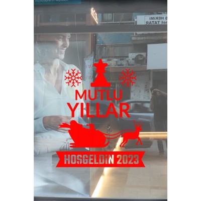 Yılbaşı Süslemeleri Mutlu Yıllar Geyikli Hoşgeldin 2023 Sticker