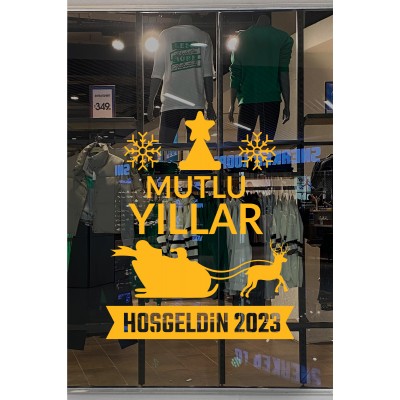 Yılbaşı Süslemeleri Mutlu Yıllar Geyikli Hoşgeldin 2023 Sticker