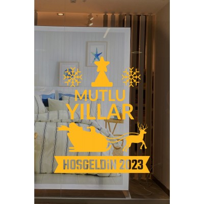 Yılbaşı Süslemeleri Mutlu Yıllar Geyikli Hoşgeldin 2023 Sticker