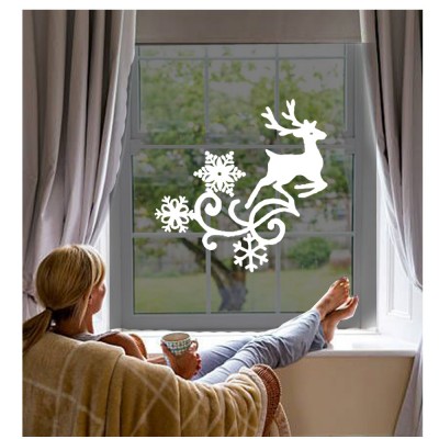 Yılbaşı Süslemesi Geyik Kar Tanesi Desenli Sticker Yapıştırma