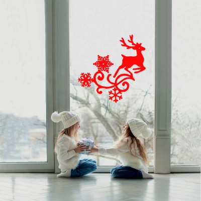 Yılbaşı Süslemesi Geyik Kar Tanesi Desenli Sticker Yapıştırma