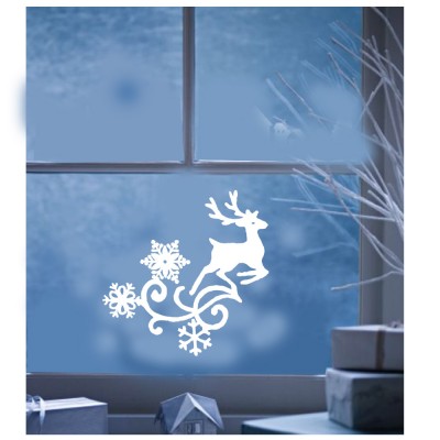 Yılbaşı Süslemesi Geyik Kar Tanesi Desenli Sticker Yapıştırma