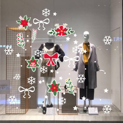 Yaprak Desenleri Kurdela Kar Taneleri ve Yapraklar Yılbaşı Vitrin Stickerları 70x70cm