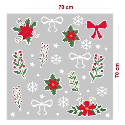 Yaprak Desenleri Kurdela Kar Taneleri ve Yapraklar Yılbaşı Vitrin Stickerları 70x70cm