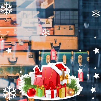 Yılbaşı Hediye Paketleri ve Kar Taneleri Vitrin Sticker Yapıştırma 70x70cm Ev Vitrin Yılbaşı Stickerı