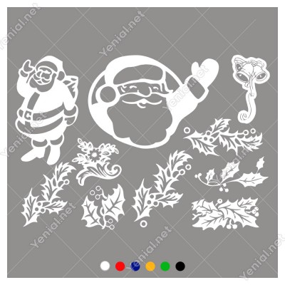 Yılbaşı Süslemeleri Yaprak ve Noel Baba Stickerları 115x78cm