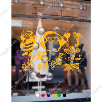 Yılbaşı Süslemeleri Yaprak ve Noel Baba Stickerları 115x78cm