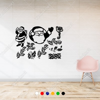 Yılbaşı Süslemeleri Yaprak ve Noel Baba Stickerları 115x78cm