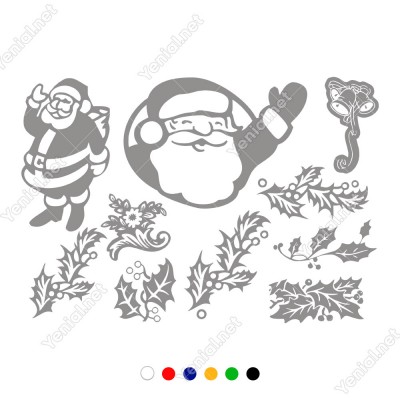 Yılbaşı Süslemeleri Yaprak ve Noel Baba Stickerları 115x78cm