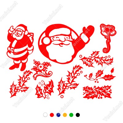 Yılbaşı Süslemeleri Yaprak ve Noel Baba Stickerları 115x78cm