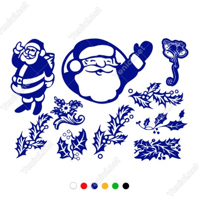 Yılbaşı Süslemeleri Yaprak ve Noel Baba Stickerları 115x78cm