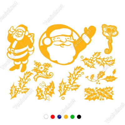 Yılbaşı Süslemeleri Yaprak ve Noel Baba Stickerları 115x78cm