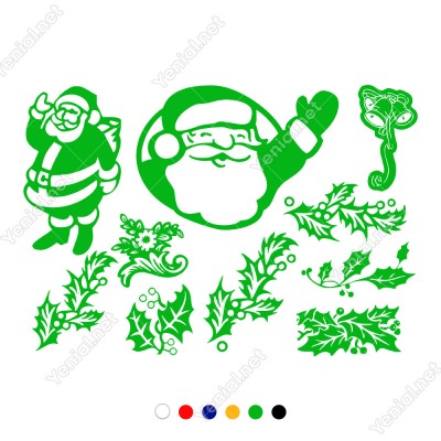 Yılbaşı Süslemeleri Yaprak ve Noel Baba Stickerları 115x78cm