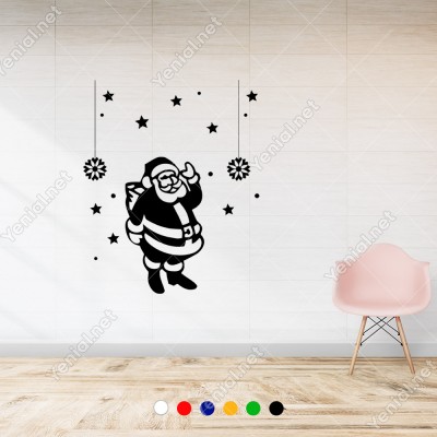Yılbaşı Süslemeleri Yıldız ve Noel Baba Stickerları 115x88cm Ev Vitrin Yılbaşı Stickerı