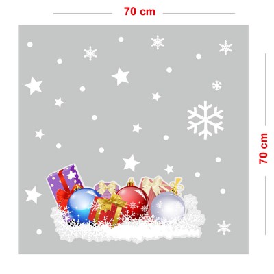 Yılbaşı Topları ve Hediye Paketleri Kar Taneleri Vitrin Sticker Yapıştırma 70x70cm Ev Vitrin Yılbaşı Stickerı